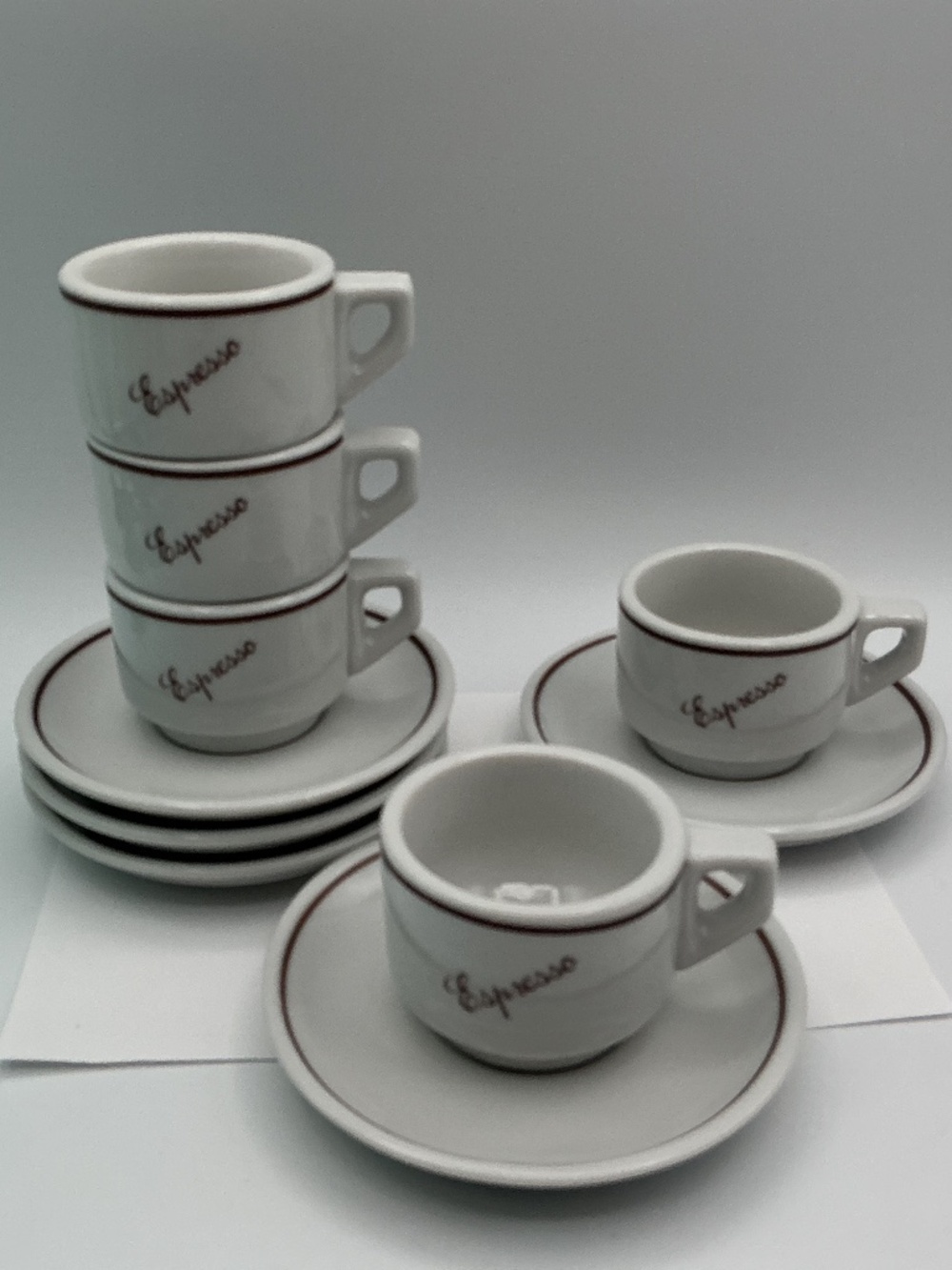 Vintage Porcelain Brazil Espresso Demitasse Stackable 5 Cup Saucer Set Bistro